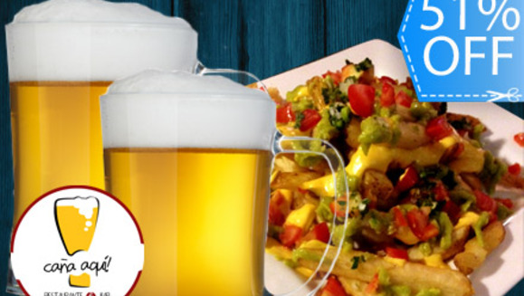 [Imagen:¡Paga Q59 en lugar de Q120 por Combo para 2 que incluye: Exclusivo Plato de Papas de la casa + 2 Tarros de Cerveza Nacional Seleccionada en Restaurant-Bar Caña Aquí! ¡En Design Center!]