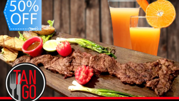 [Imagen:¿Mediodía con antojo a carne asada? ¡Paga Q159 en lugar de Q320 por Exquisita Parrillada para 2 Personas de 1 Metro de Lomito + Papas a la Parrilla + Cebollitas + 2 Bebidas en Tango Steak House!]