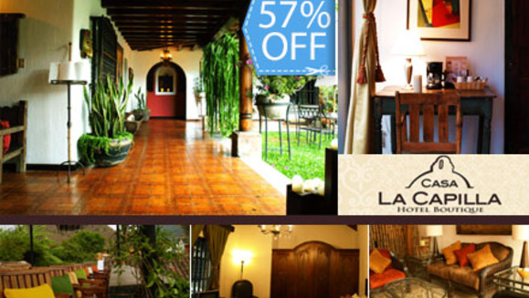 [Imagen:¡Estadía de Ensueño! ¡Paga Q520 en lugar de Q1,200 por una Estadía de dos días y una noche para 2 Personas + 2 Desayunos a la Carta + Uso de las Instalaciones en Casa La Capilla Hotel Boutique!]