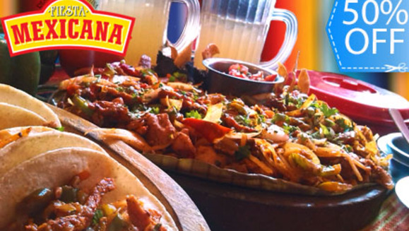 [Imagen:¡Paga Q109 en lugar de Q218 por Tablita Familiar de 16 Tacos que incluye:  3 tipos de Carne  (Pollo, Res y Pastor)+ Pimientos + Cebolla a la Plancha +  Guacamole + Salsas + 2 litros de Refresco Natural y Más en Restaurante Fiesta Mexicana!]