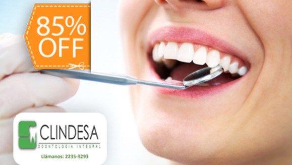 [Imagen:¡Paga $30 en lugar de $200 por 3 Rellenos de Resina Blancos o 3 Sellantes + Limpieza con Ultrasonido + Aplicación de Flúor+ Diagnóstico con Cámara Intraoral + Evaluación, Diagnóstico y Aplicación de Flúor Gratis para 1 Acompañante en Clindesa!]