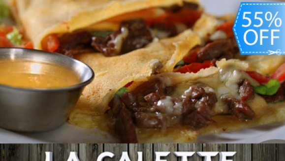 [Imagen:¡Paga Q69 en lugar de Q154 por 2 Crepes Saladas Premium de Lomito ó Pollo + 2 Bebidas a Elección en La Galette!]