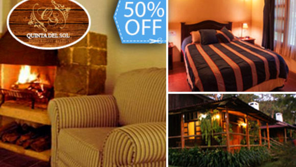 [Imagen:Paga Q425 en Lugar de Q850 por Estadía para 2 Personas en Cabaña Equipada con Sala, Chimenea y Más + 2 Desayunos + Decoración Romántica Especial e Impuestos Incluidos en Hotel Quinta del Sol!]