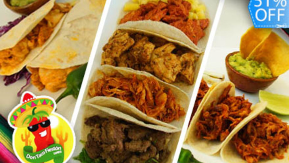 [Imagen:¡Paga Q99 en lugar de Q204 por Banquete Familiar que incluye: 8 Tacos  + 4 Gringas + 4 Bebidas a Elección en Don Taco Fiestón!]