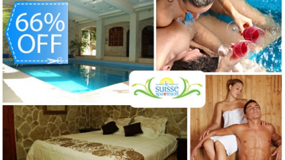 [Imagen:¡Paga Q599 en vez de Q1,765 por Estadía para 2 Personas en Habitación con Chimenea + Botella de Vino + 2 Masajes + 2 Exfoliaciones Corporales + 2 Mascarillas + Tés Relajantes + Uso de Instalaciones en Le Suisse Spa &amp; Resort!]