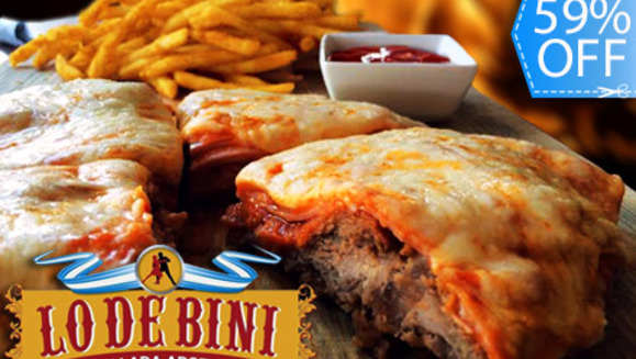 [Imagen:¡Delicia Argentina!¡Paga Q95 en lugar de Q230 por  Exquisito Menú Para 2 Personas a Elección entre: 1 Plato de Pizzanesa con Papas Fritas ó 2 Platos de Pasta Premium + 2 Bebidas en Restaurante Argentino Lo de Bini!]