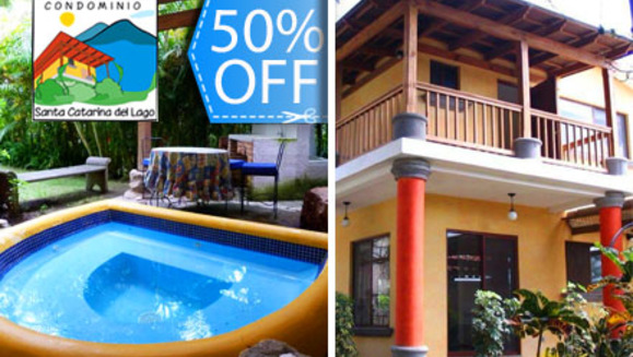 [Imagen:¡Paga Q890 en lugar de Q1,780 por Estadía de 1 Noche en Townhouse para 6 Personas, Totalmente Equipado con 2 Habitaciones, Jacuzzi Privado, Cocina Equipada y Más en Condominio Santa Catarina del Lago en Atitlán!]