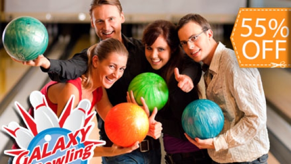 [Imagen:¡Vamos al Boliche! ¡Paga $10 en lugar de $22 por 1 Hora de Boliche para 5 Personas + Alquiler de 5 Pares de Zapatos en Galaxy Bowling!]