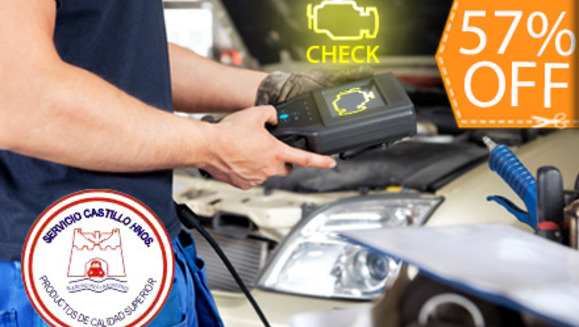 [Imagen:¡Paga $15 en lugar de $35 por Escaneo Computarizado de Vehículo (Check Engine) + Alineado, Balanceo y Rotación de Llantas + Revisión de Frenos + Revisión de Sistema de Escape y Enfriamiento de Motor + Revisión de 5 Puntos en Taller Castillo Hermanos!]