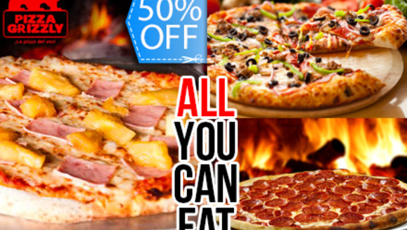 [Imagen:¡DeliciOsa Comilona! Paga Q37.50 en lugar de Q75 por Exquisito Buffet ALL YOU CAN EAT de Pizza + ALL YOU CAN DRINK de Naranjada ó Limonada + Porción de Grizzly Breads  a Elección en Pizza Grizzly!]
