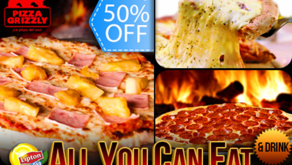 [Imagen:¡REGRESA La DeliciOsa Comilona! ¡Paga Q37.50 en lugar de Q75 por Exquisito Buffet ALL YOU CAN EAT de Pizza + ALL YOU CAN DRINK de Té Frío Lipton + Porción de Grizzly Breads en Pizza Grizzly!]
