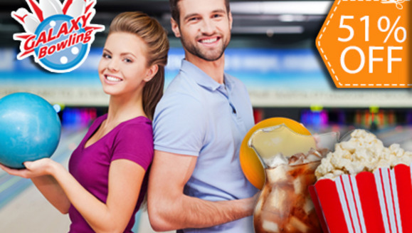 [Imagen:¡Paga $11 en lugar de $22.50 por 1 hora de boliche + 2 Pares de Zapatos + 1 Bowl de Palomitas + 1 Pichel de Soda en Galaxy Bowling!]