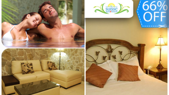 [Imagen:¡Paga Q599 en vez de Q1,765 por Estadía Romántica para 2 Personas + Botella de Vino + Decoración Especial + Día de Spa con Masajes, Exfoliaciones, Mascarillas + Sauna + Jacuzzi Ilimitado y Más en Le Suisse Spa!]