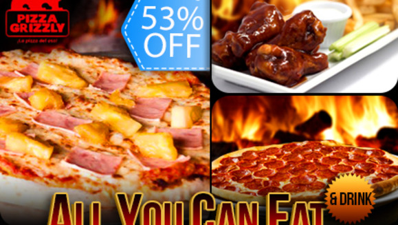 [Imagen:¡Paga Q59.99 en lugar de Q128.99 por DeliciOso Buffet  ALL YOU CAN EAT de Pizza + ALL YOU CAN DRINK de Naranjada ó Limonada + Orden de Buffalo Wings en Pizza Grizzly!]
