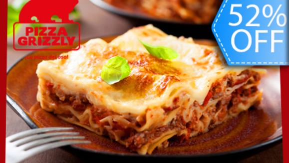 [Imagen:¡Paga Q89 en vez de Q187 por DeliciOso Combo para 2 que incluye: 2 Lasañas Boloñesas + Pichel de Naranjada o Limonada en Pizza Grizzly!]