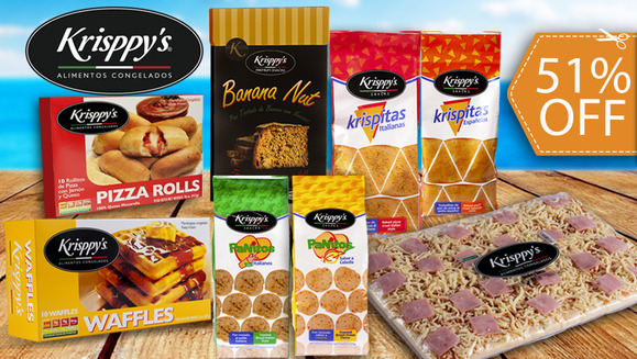 [Imagen:¡Paga $10 en vez de $20.50 por Paquete Krisppy’s de Verano para llevar que Incluye: 1 Pizza Cuadrada  + 2 Krispitas + 2 Panitos +  1 Caja de Pizza Rolls + 1 Caja de Waffles + 1 caja de Banana Nut Canjeable en Restaurantes Krisppy’s!]