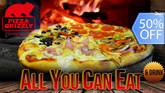 [Imagen:¡Come Todo Lo Que Puedas! ¡Paga Q37.50 en lugar de Q75 por DeliciOso Buffet ALL YOU CAN EAT de Pizza + ALL YOU CAN DRINK de Té Frío + Bola de Helado en Pizza Grizzly!]