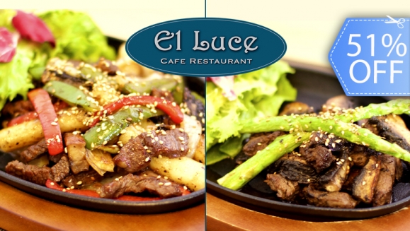 [Imagen:¡Paga Q149 en vez Q306 por Exquisito Menú Coreano-Fusión que Incluye: 2 Platos fuertes a Elección entre Beef Steak o Royal Court Rice Pasta + 2 Ensaladas + 2 Copas de Vino o Bebida a Elección y Más en El Luce Restaurante!]