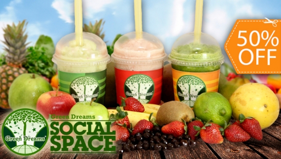 [Imagen:¡Paga $7 y consume $14 en Todo el Delicioso y Natural Menú de Bebidas de Green Dreams Social Space!]