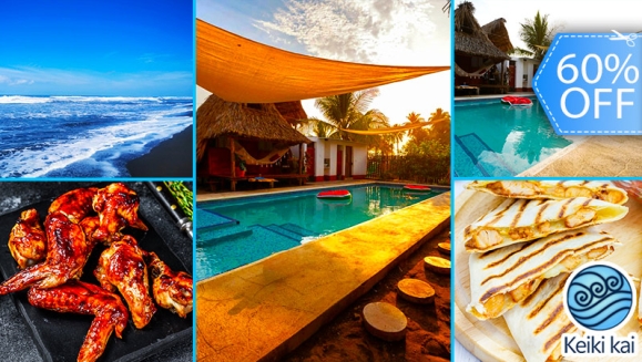 [Imagen:¡Paga Q99 en Vez de Q250 por Day Pass para 2 personas que Incluye Uso de Instalaciones: Tapetes de Playa, Piscina, Hamacas y Más + 1 Plato de Alitas o 1 Orden de Quesadillas de Camarón y 2 Bebidas Naturales!]