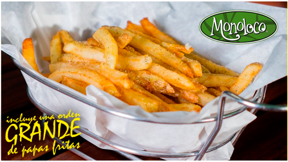 [Imagen:¡Paga Q99 en lugar de Q210 por 1 Plato de los Mundialmente Famosos “Nachos Monoloco” para 4 Personas: Vegetarianos, Pollo, Lomito o Mixtos + 1 Orden Grande de Papas Fritas!]