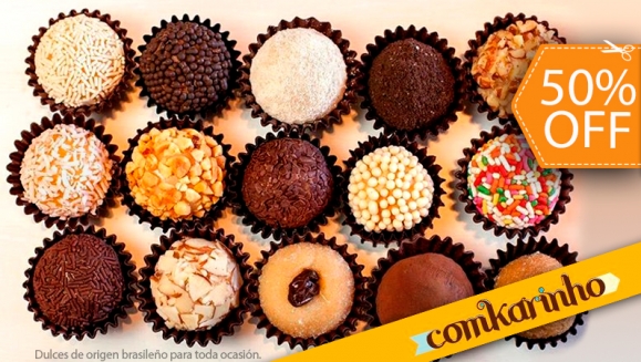 [Imagen:¡Paga $19.75 en vez de $39.55 por una Caja de 42 Unidades de Deliciosos Brigadeiros en Comkarinho!]