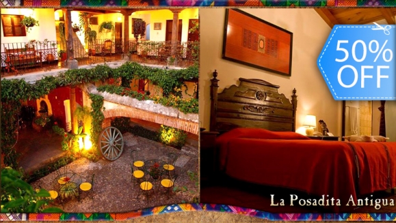 [Imagen:¡Paga Q555 en vez de Q1,112 por Estadía de 1 Noche para 2 con Coctel de Bienvenida + Desayunos + Impuestos en Hotel La Posadita, Antigua Guatemala!]