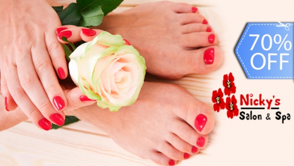 [Imagen:¡Paga Q79 en vez de Q260 por Manicure y Pedicure de Chocolate o Naranja + Aplicación de Gelish en Manos y Pies + Depilación de Ceja o Bigote en Nicky's Salón!]