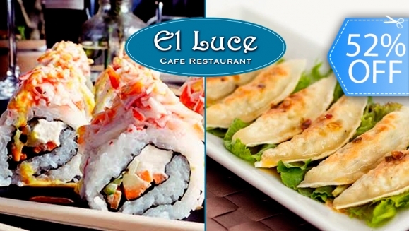 [Imagen:¡Paga Q99 en vez de Q206 por Menú Asiático para 2 Personas que Incluye: Plato de Sushi a Elección + Orden de Mandu (Exquisitas Empanadas de Cerdo y Verduras) + 4 Cervezas en El Luce!]