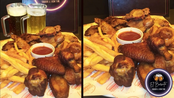 [Imagen:¡Paga Q99 en Lugar de Q165 por Sampler Para Compartir que Incluye: 1/2 Lb de Costilla de Cerdo + 1 Lb de Chorizo Criollo + 1/2 Lb de Alitas + 1/2 Lb de Papas Fritas + 1/2 Lb de Aros de Cebolla + Salsa Barbacoa o Ranch!]