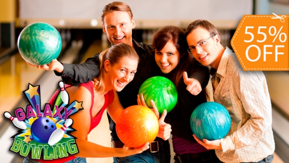 [Imagen:¡Paga $10 en lugar de $22 por 1 Hora de Boliche para 5 personas + Alquiler de 5 Pares de Zapatos en Galaxy Bowling!]