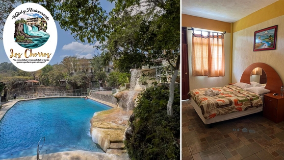 [Imagen:¡Paga Q299 en Lugar de Q600 por Estadía para 2 Personas Por 3 Días y 2 Noches en Hotel Los Chorros con Balneario, Cascada Artificial, Piscinas y Áreas Recreativas!]