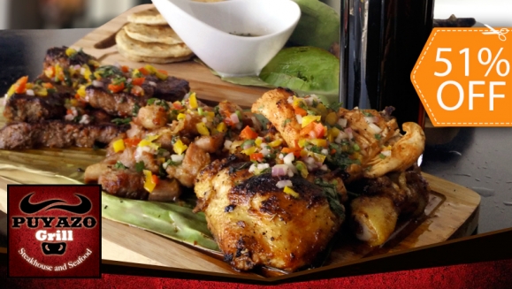 [Imagen:¡Paga $13.50 en lugar de $27.50 por Parrillada de Carnes para 2 Personas con Lomo de Res, Pollo y Chicharrones + 2 Bebidas en Puyazo Grill!]