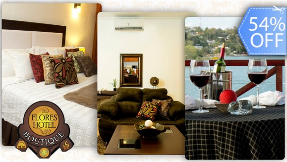 [Imagen:¡Paga Q499 en lugar de Q1,080 por Lujosa Estadía de 1 Noche en Suite Tipo Apartamento para 2 Personas + 2 Desayunos en Flores Hotel Boutique en la Hermosa Isla de Flores Petén!]