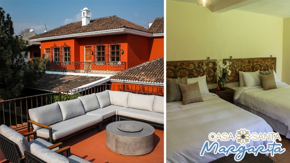 [Imagen:¡Valido para fiestas agostinas! ¡Paga $75 en Lugar de $148.69 por Estadía Familiar en Antigua Guatemala para 2 Adultos y 2 Niños (Hasta 9 años) en Habitación Doble, TV, Parqueo, Impuestos Incluidos y Más!]