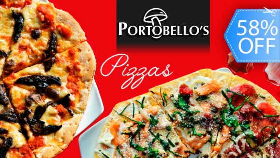 [Imagen:¡Paga Q99 en lugar de Q235 por Exquisita Pizza o Pizzaccio (Pizza y Carpaccio) Artesanal Grande a Elección + 2 Copas de Vino o Bebida a Elección en Restaurante Portobello´s!]