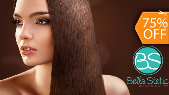 [Imagen:¡Paga $20 en lugar de $78.95 por Tratamiento Intensivo de Keratina o Chocolate + Lavado Hidratante de Menta + Corte de Puntas + Deposito de Argán + Depilación de Cejas + Planchado en Bella Stetic!]