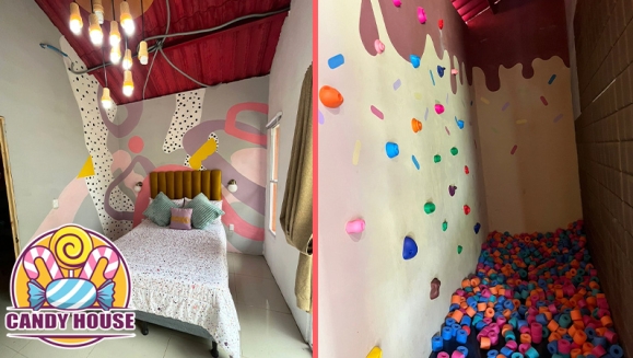 [Imagen:¡Paga $75 en Lugar de $150 por Estadía de 1 Noche en Cabaña Temática "Candy House" para 2 Adultos y 3 Niños!]