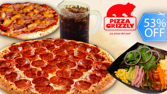 [Imagen:¡Paga Q160 en lugar de Q338 por DeliciOso Combo de 2 Pizzas Grandes a Elección + Ensalada del Chef para Compartir + Pichel de Bebida a Elección + Postre de Nuditos Grizzly o Grizzly Breads Dulces en Pizza Grizzly La Jungla!]