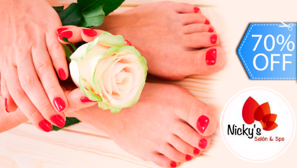 [Imagen:¡Paga Q79 en vez de Q260 por Manicure y Pedicure de Chocolate o Naranja + Aplicación de Gelish en Manos y Pies + Depilación de Ceja o Bigote en Nicky's Salón!]