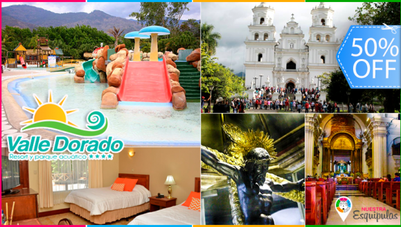 [Imagen:¡Paga Q1,324 en vez de Q2,649 por Tour Guiado + Transporte en Bus de Litegua a Esquipulas + Visita a la Ciudad y a la Basílica + Estadía para 2 Adultos y 2 Niños en Resort Valle Dorado + Desayunos + Entradas al Parque Acuático y Atracciones!]