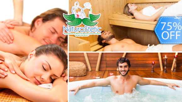 [Imagen:¡Paga Q175 en lugar de Q700 por Spa Urbano para 2 que Incluye: Sauna + Exfoliación Corporal + Mascarilla Facial de Limpieza y Rejuvenecimiento + Mascarilla Corporal de Colágeno y Glicerina + Hidromasaje + Masaje en Espalda en Naturostetic!]