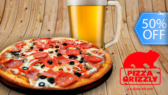 [Imagen:¡Válido Fin de Semana! ¡Paga Q92 en lugar de Q184 por Pizza Grande de Especialidad a Elección + Pichel de Cerveza, Té Frio ó Gaseosa en Pizza Grizzly!]