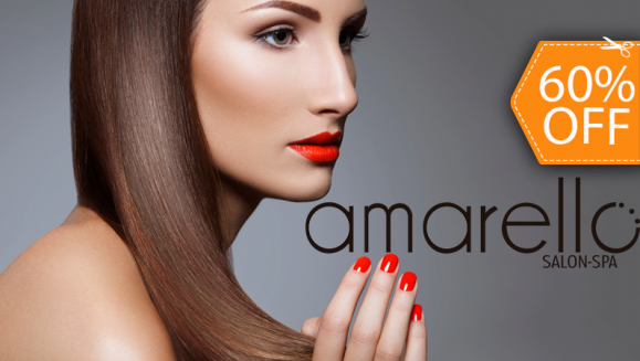 [Imagen:¡Paga $38 en lugar $95 por Alisado de Keratina + Depilación de Cejas o Bozo + Secado o Planchado + Masaje Relajante de Pies + Maquillaje de Uñas en Manos y Pies en Amarello Salón-Spa!]