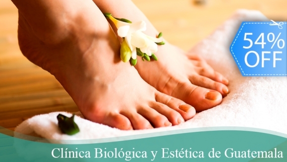 [Imagen:¡Paga Q69 en lugar de Q150 por Pedicure Clínico con: Limpieza de Canales, Exfoliación, Recorte de Uñas, Eliminación de Callosidades, Limado, Aclarado de Uñas, Gel Anti-inflamatorio y Más en Clínica Biológica y Estética de Guatemala!]