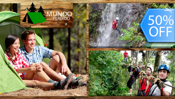 [Imagen:¡Paga Q335 en vez de Q675 por Noche de Camping + Canopy + Rappel de Árbol y de Cascada + Paso Comando + Tirolesa Seca + Tirolesa Mojada + Piscina + Columpio Gigante + Caminata a Sendero del Quetzal + 3 Tiempos de Comida en Mundo Perdido!]