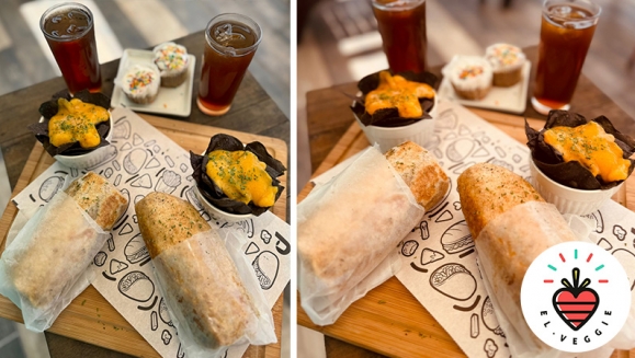 [Imagen:¡Una Explosión de Sabor Vegano! ¡Paga $11 en Lugar de $22 por 2 Burritos Veganos + 2 Órdenes de Nachos con Queso + 2 Tés Helados + 2 Cupcakes!]