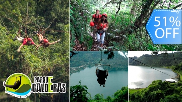 [Imagen:¡Paga Q145 en vez de Q295 por 1 día de Aventura con: Canopy de Laguna + Rappel + Columpio Gigante + Balsa con Remos + Caminata en Bosque Virgen en Parque Calderas!]