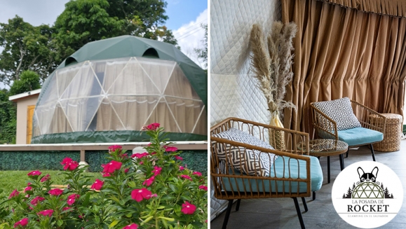 [Imagen:¡Glamping en Domo de Lujo! ¡Paga $90 en Lugar de $150 por Estadía Para 2 Personas en Domo Totalmente Equipado Con: Cocina, Baño Privado, Cama Doble, Aire Acondicionado, Jacuzzi, Áreas Para el Descanso y Más!]