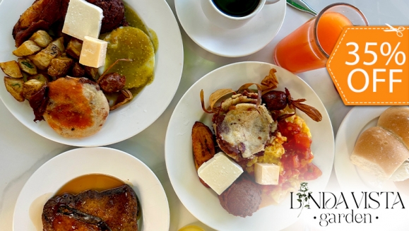 [Imagen:¡All You Can Eat en Linda Vista Garden! ¡Paga $11 en Vez de $16.95 por Desayuno Buffet Para 1 Persona que Incluye: Huevos, Pancakes, Frijoles, Pupusas, Tamales, Tocinos, Chorizos, Plátanos, Salsas, Quesos, Yogurt, Fruta, Postres, Jugos y Más!]
